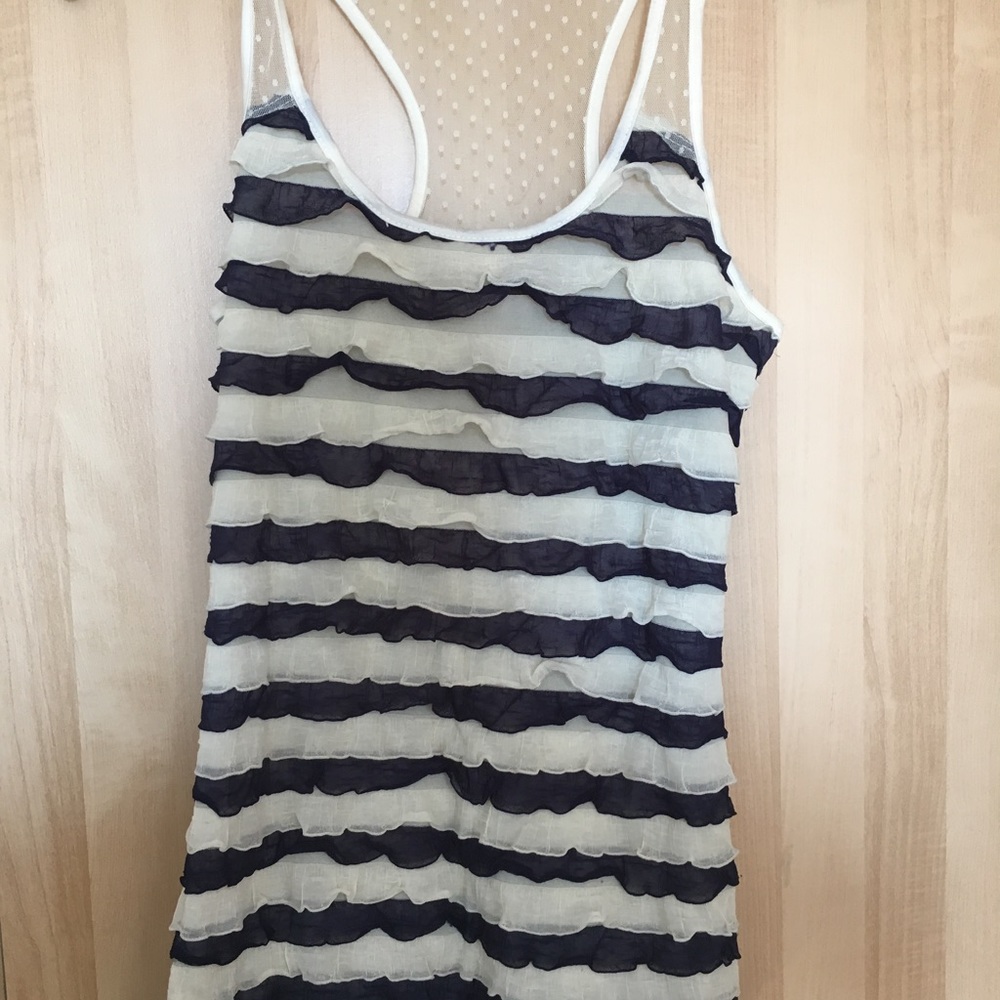 White and blue ruffles shirt
